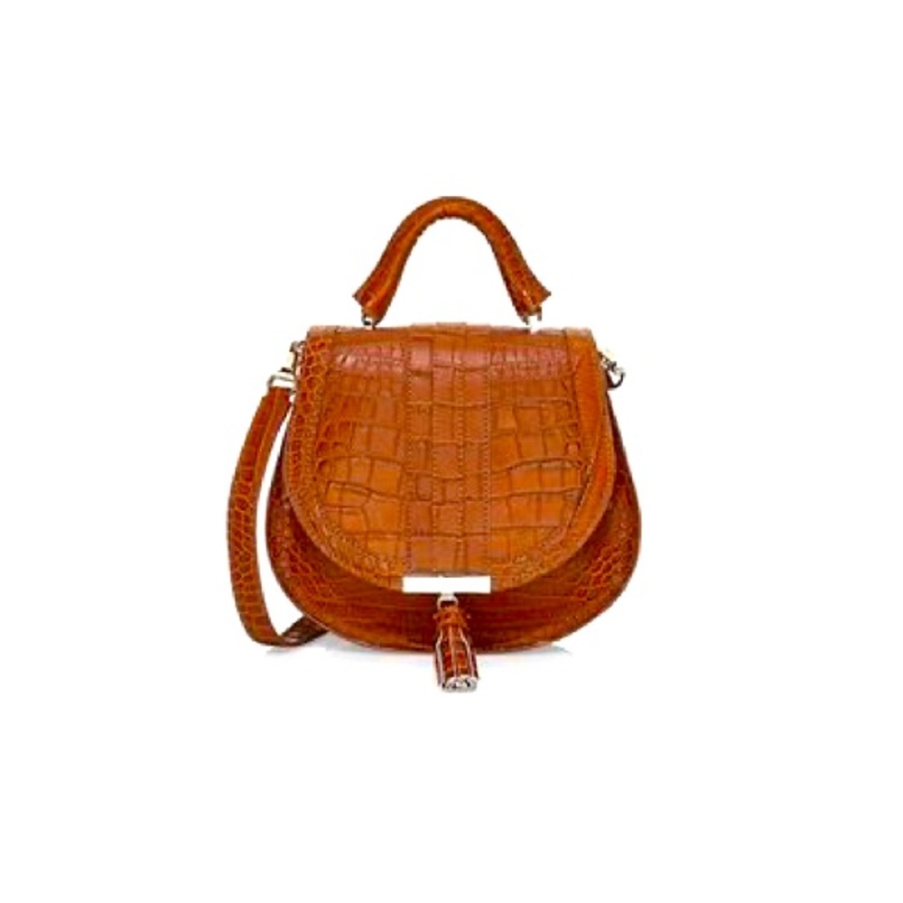 DeMellier Mini Venice Cognac Crossbody, Croc Embossed Leather